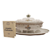 Soup tureen and dish signed Bondil from Moustiers, Provençal art pottery.
