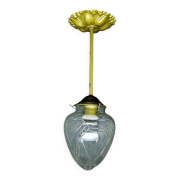 Lampe suspendue en laiton et en verre, années 1890