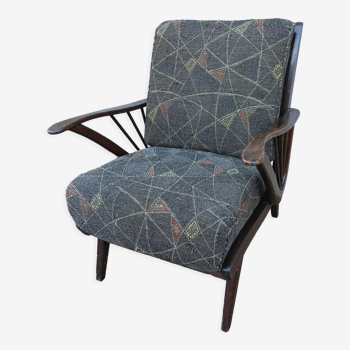 Fauteuil vintage coussins noirs
