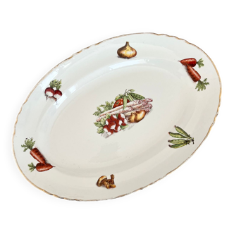 Vintage serving dish - White porcelain with gold edging - Vegetable patterns