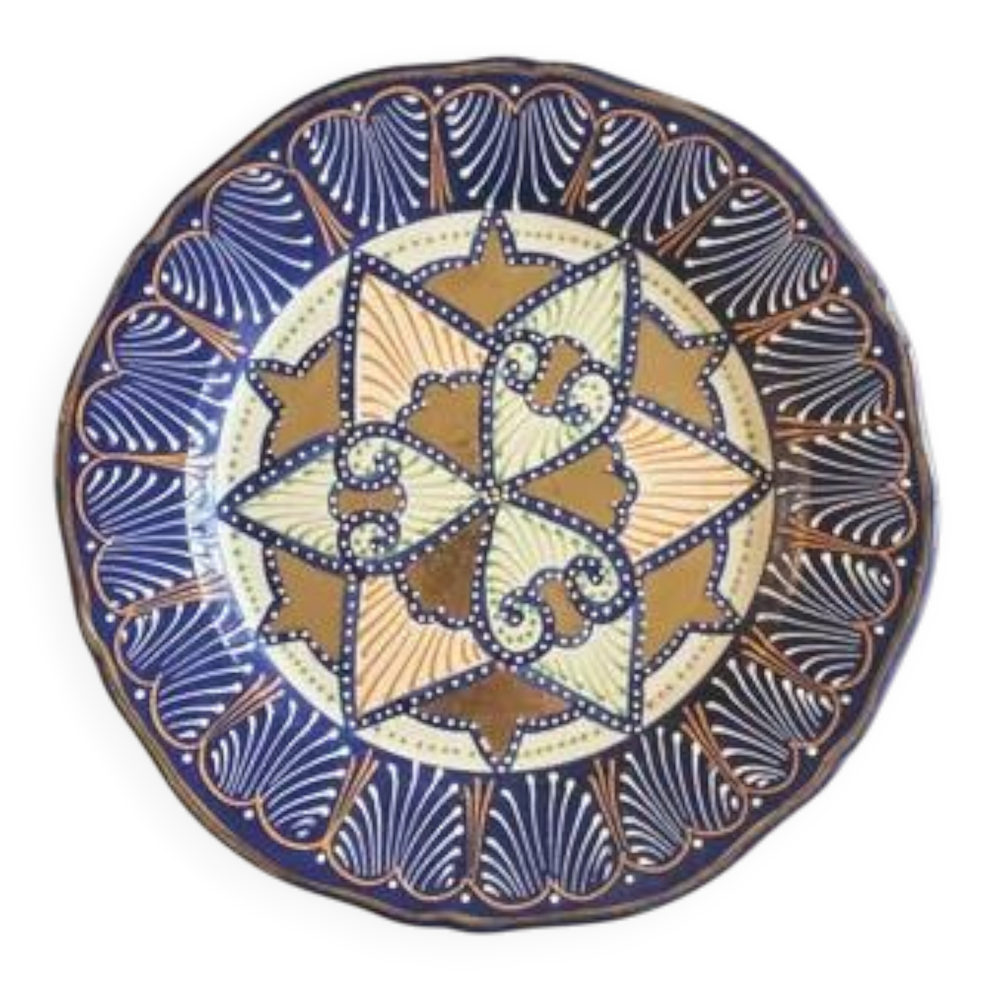 Decorative plate in glazed earthenware HB Quimper with ethnic patterns.