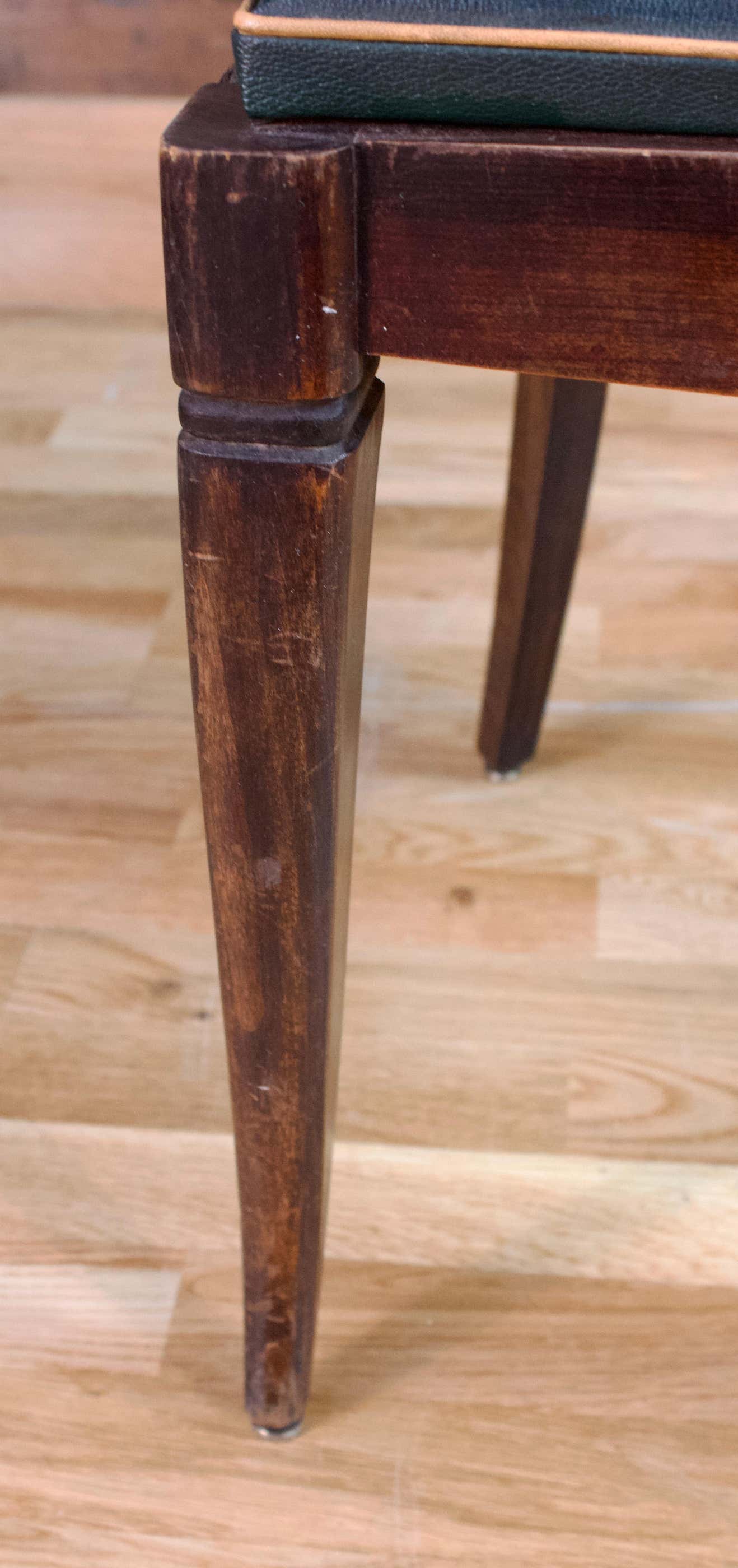 Art Deco set of four Jaguar green wooden and leatherette chairs, circa 1950