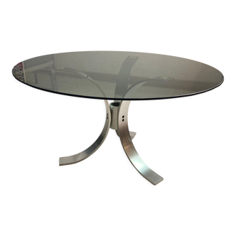 Coffee table 70's glass smoked aluminum