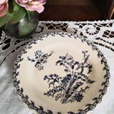 Deep plate in Gien earthenware, Terre de fer, Chardons model, blue color, antique French