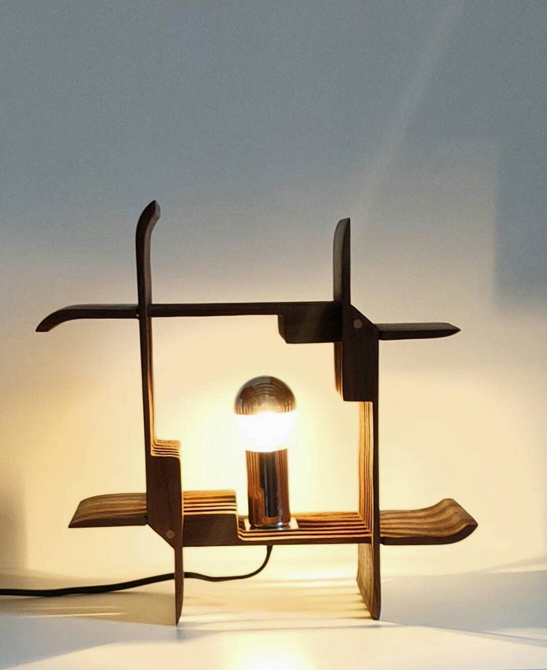 Vintage solid teak lamp