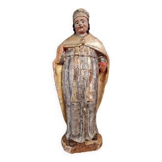 Religious statue depicting a Saint in gilded and polychrome wood circa 1650-1680