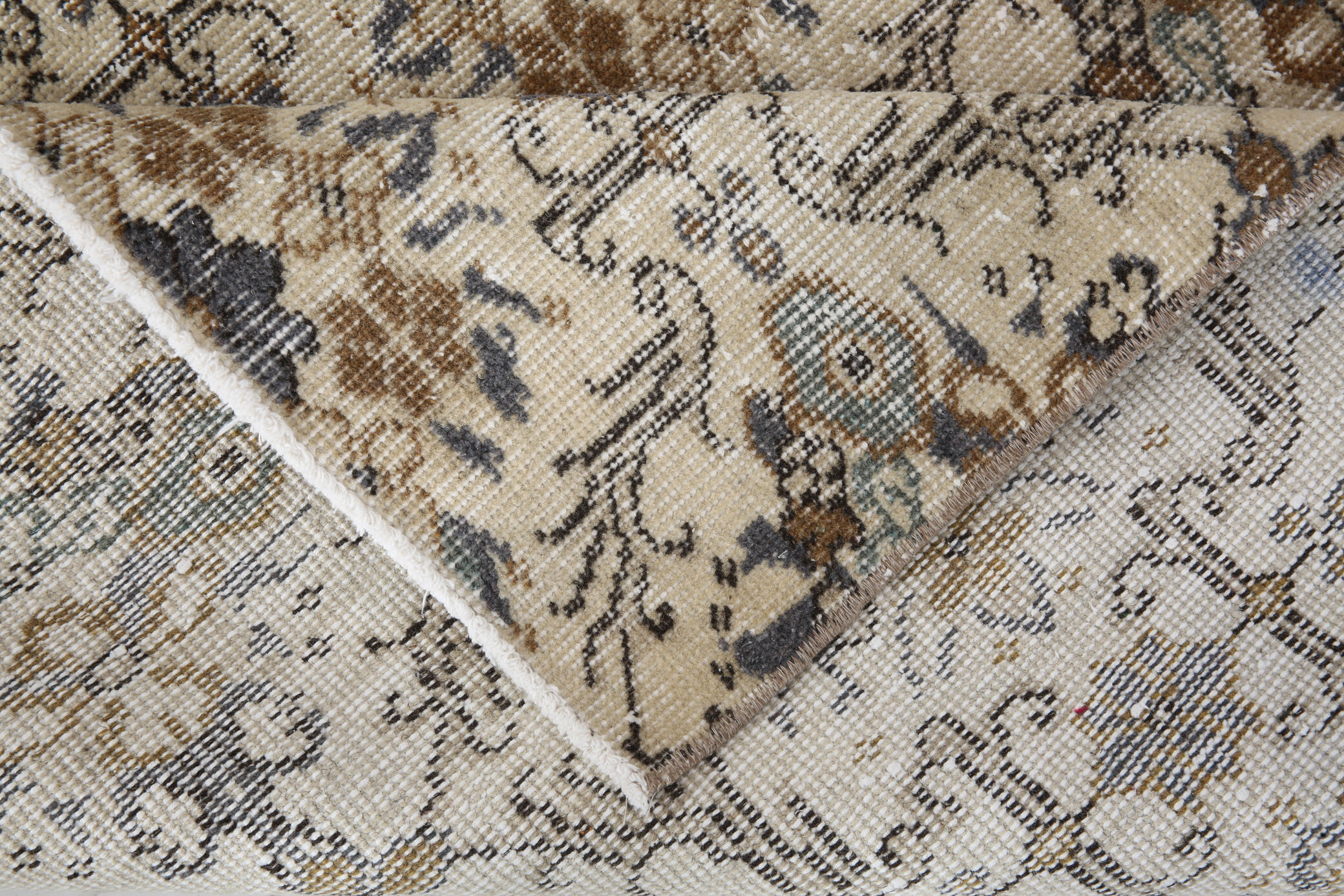 Dark gray & beige vintage rug, 206x102 cm