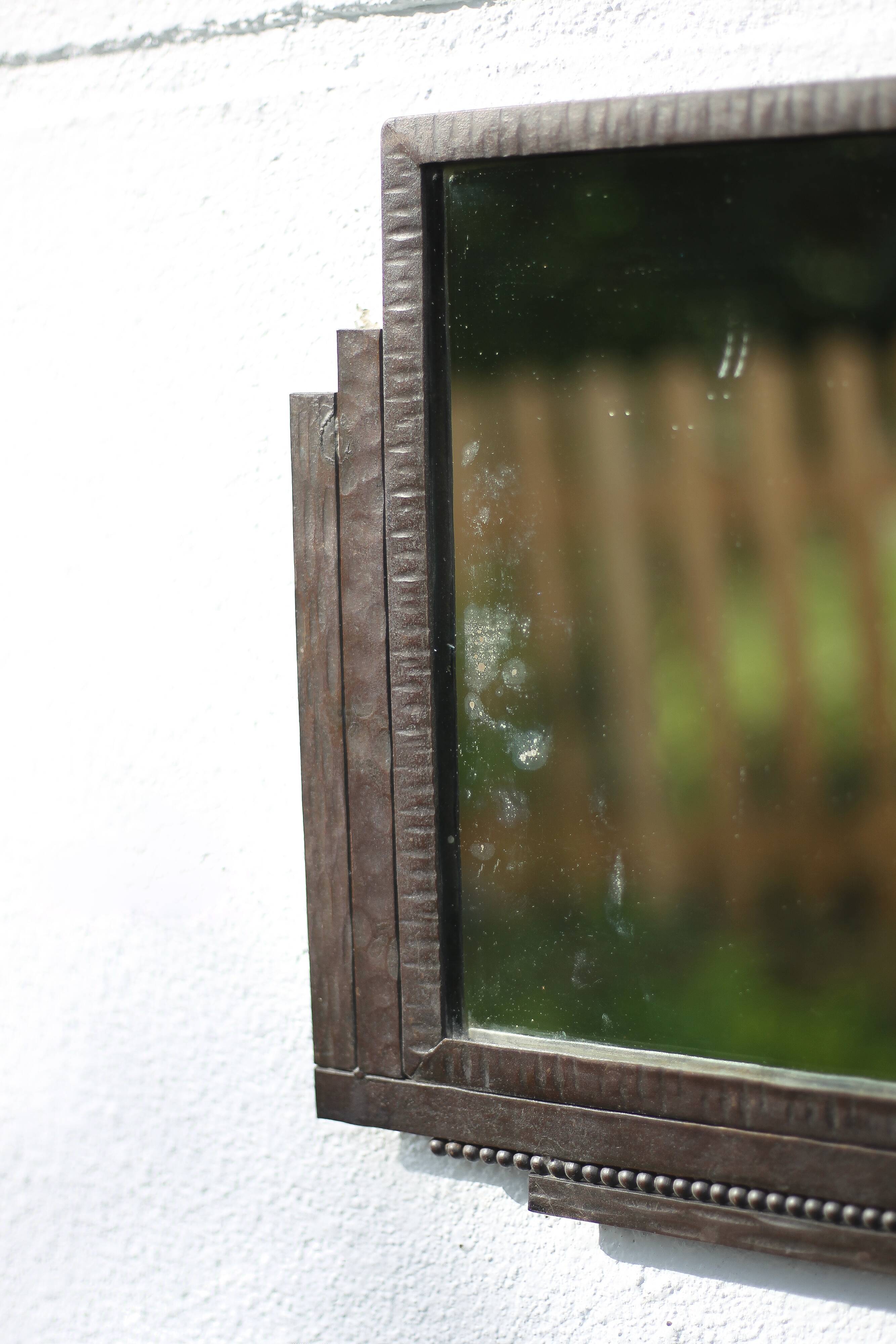 Hammered wrought iron mirror, antique wall mirror, rectangular mirror, Art Deco mirror, interior decoration