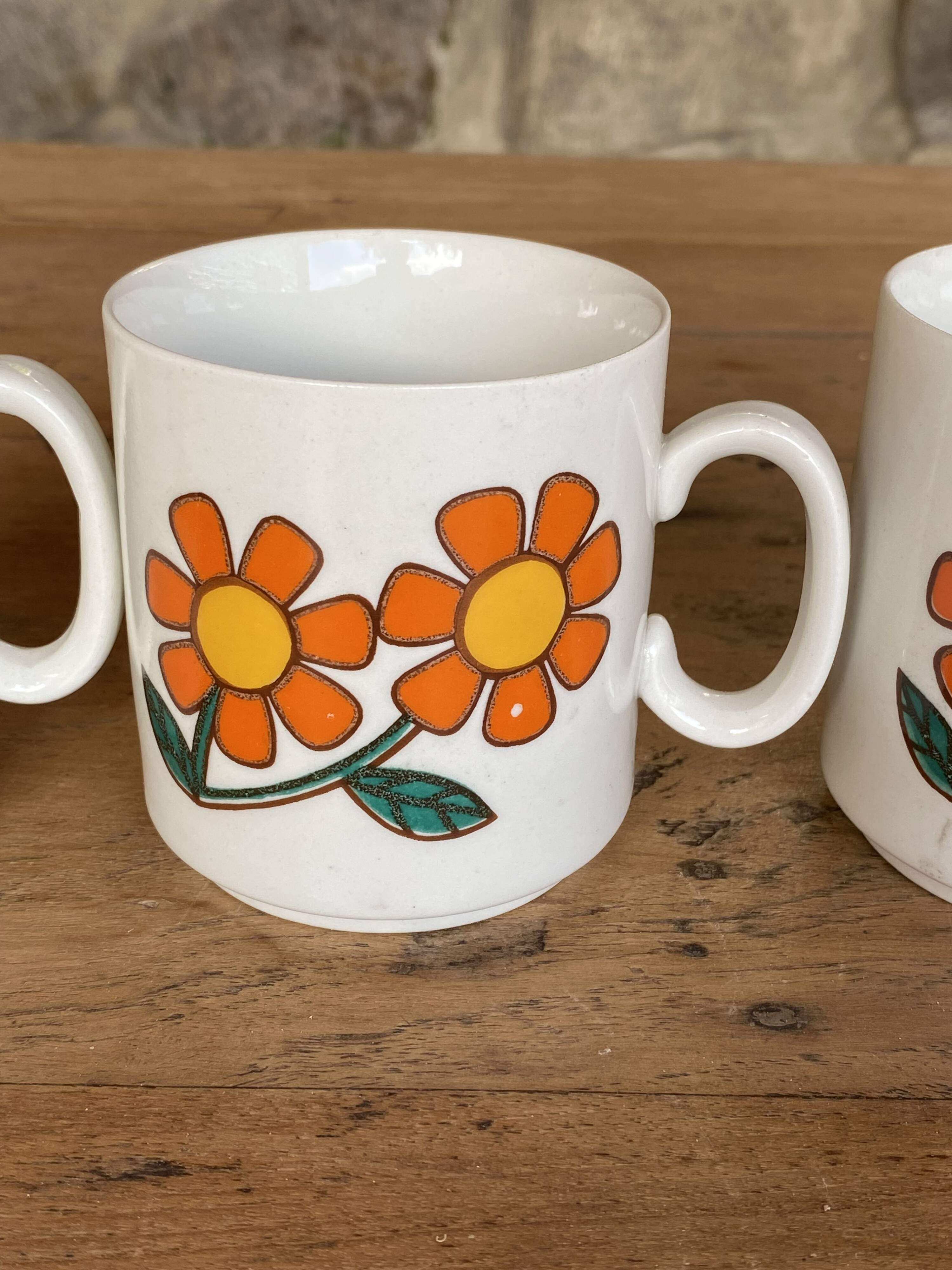 3 italian retro floral mugs