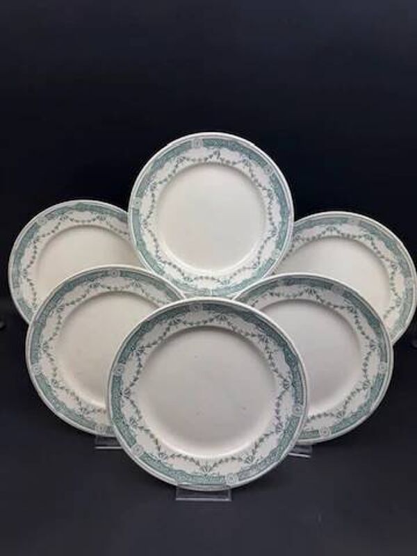 Lot de 6 assiettes anciennes en faïence Moulin des Loups & Hamage – Modèle Provence – Terre de Fer