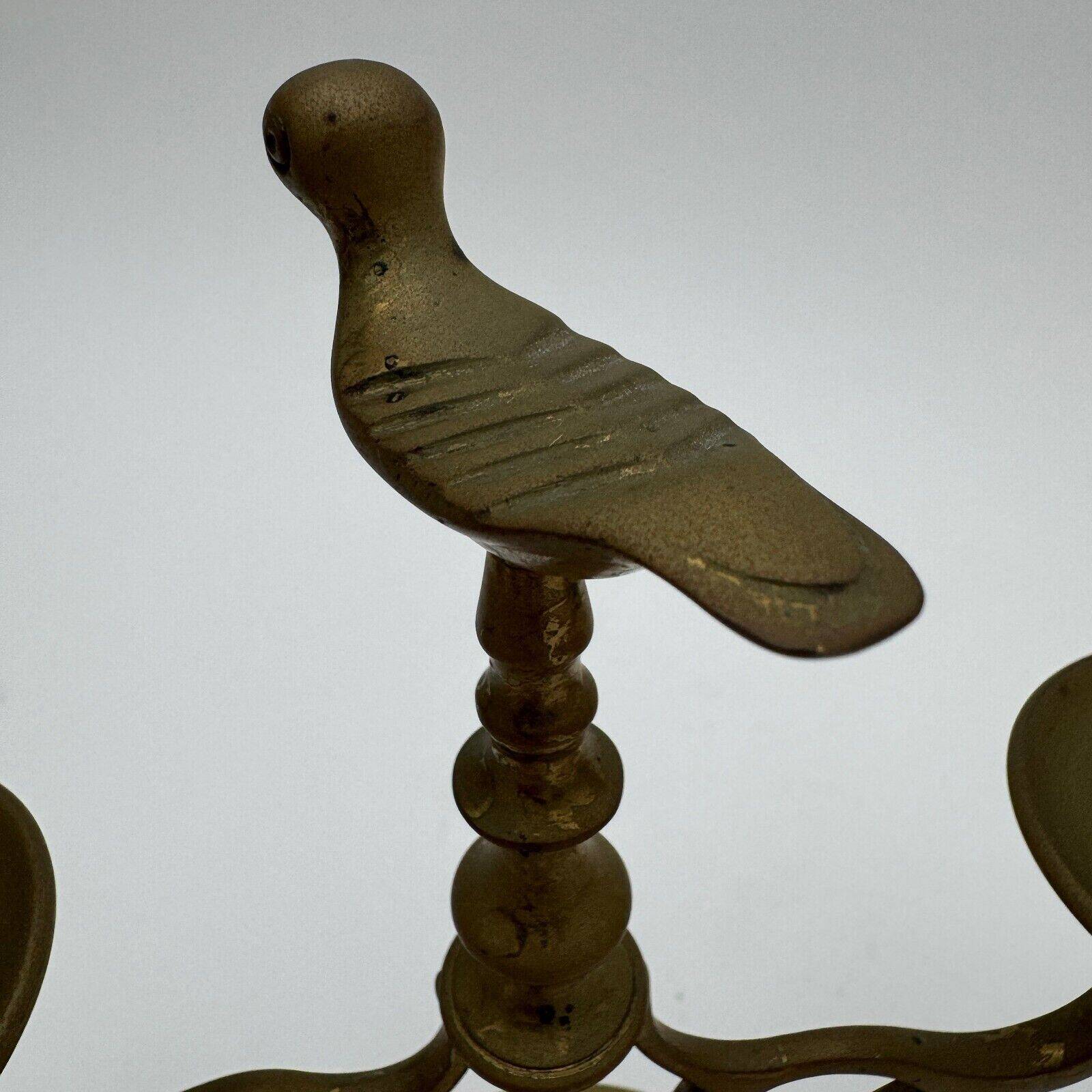 Pair of 19th century bronze candlesticks with bird decor, 2 lights