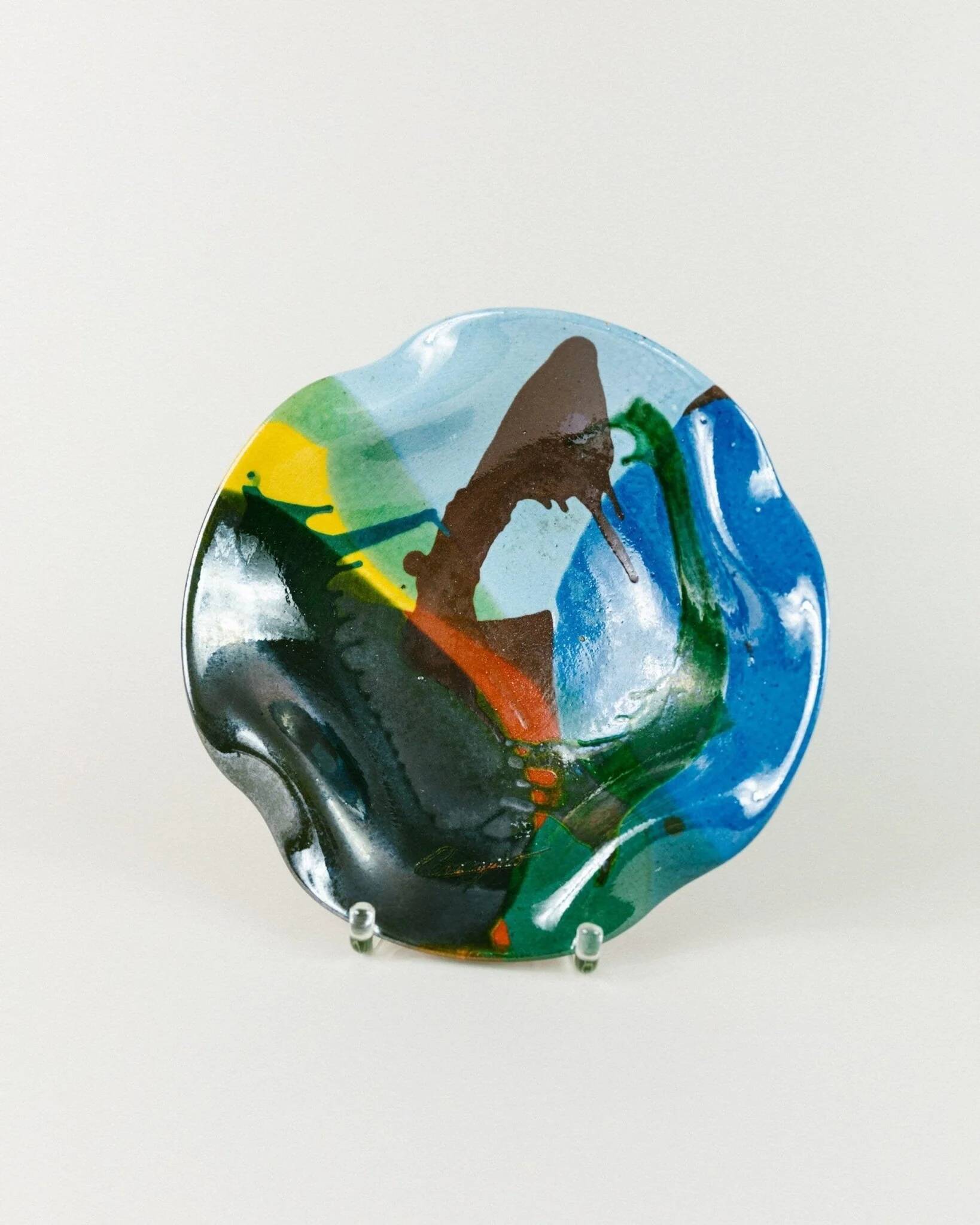 Multicolore glazed ceramic bowl, XL size, signed, Spanish mid-century design (60s-70s) ideal fruit centerpiece