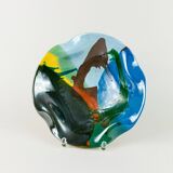 Multicolore glazed ceramic bowl, XL size, signed, Spanish mid-century design (60s-70s) ideal fruit centerpiece