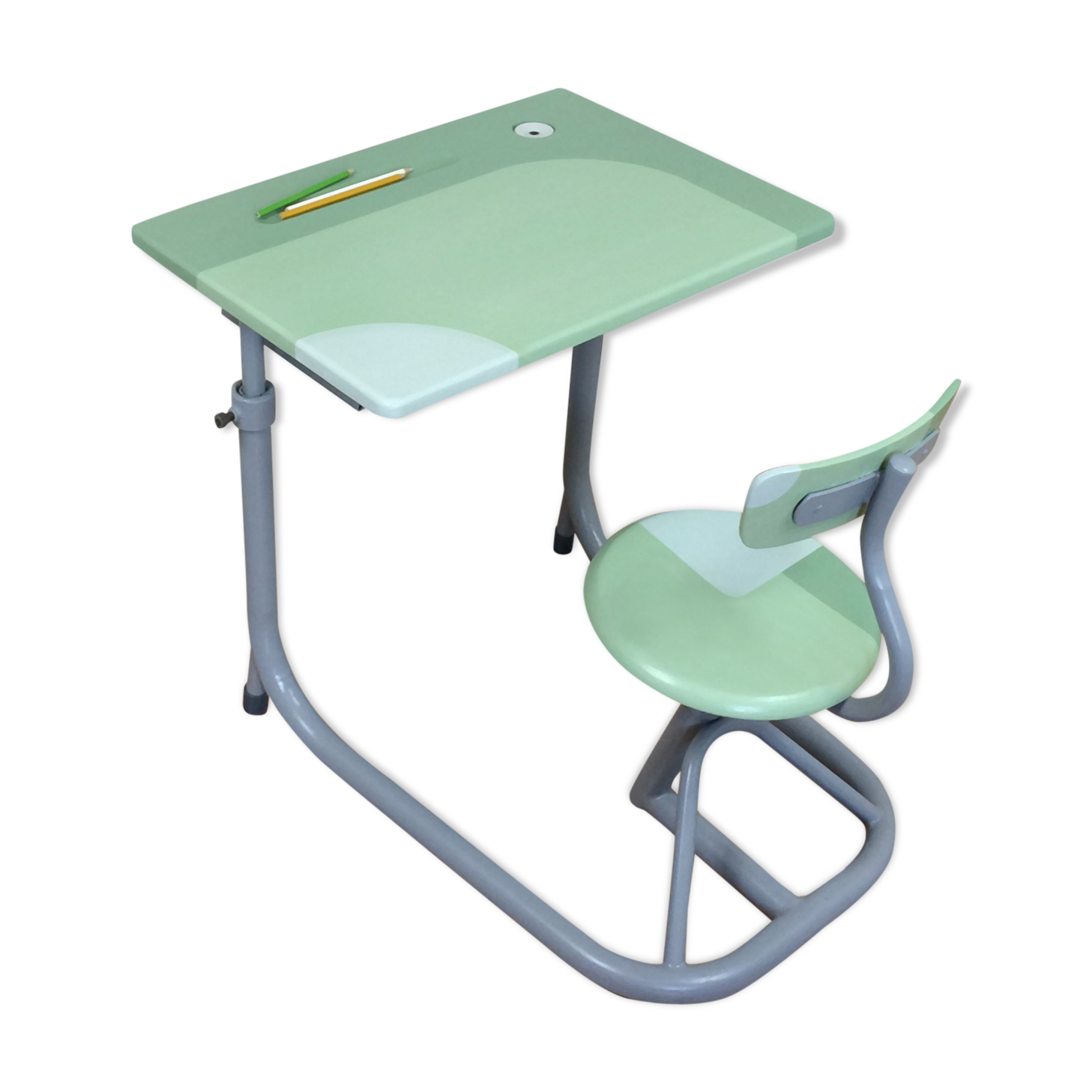 Adjustable green and grey school desk