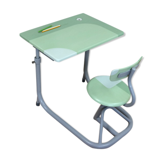 Bureau écolier vert et gris ajustable