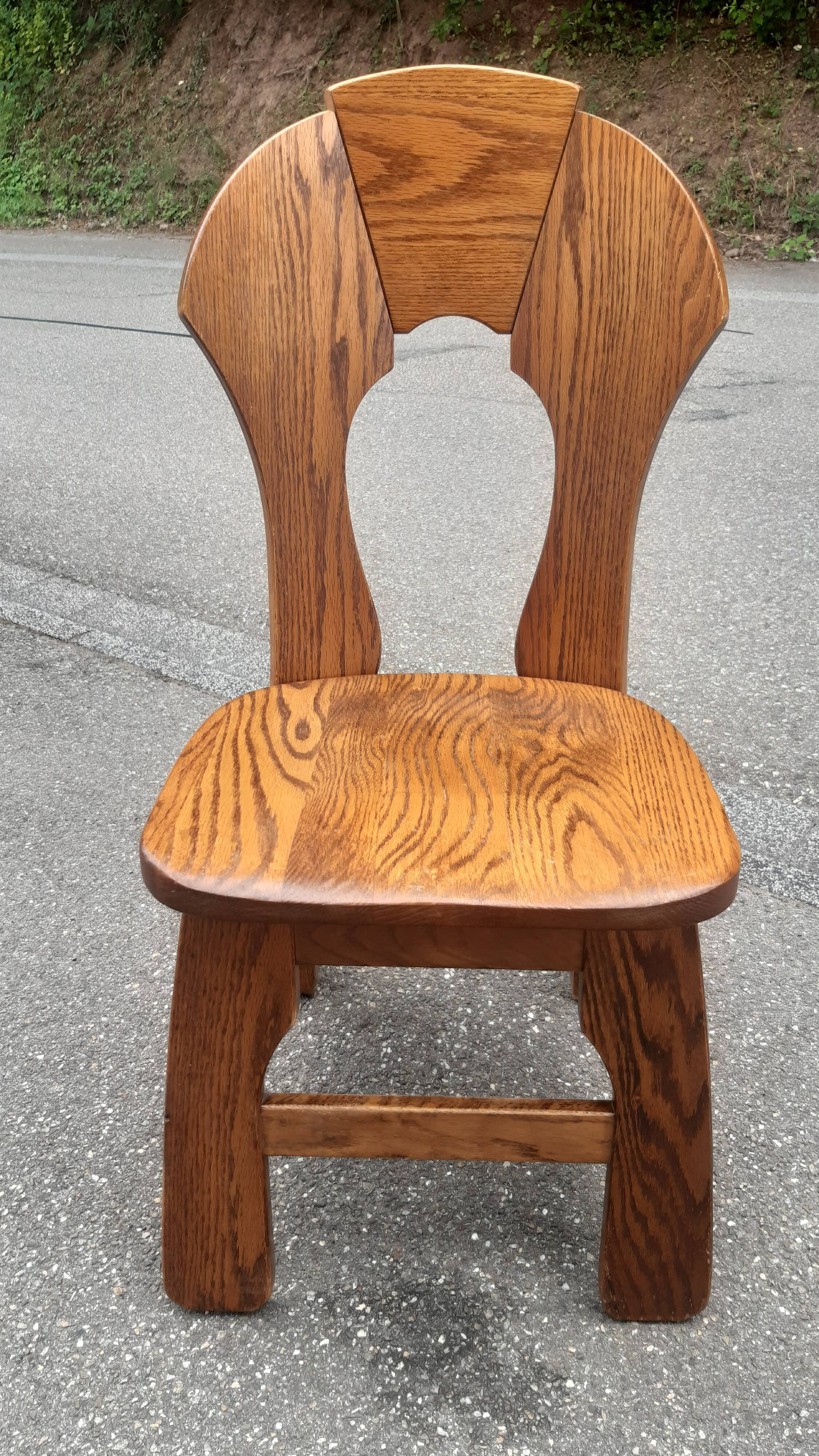 Brutalist chairs in solid oak mountain chalet decor