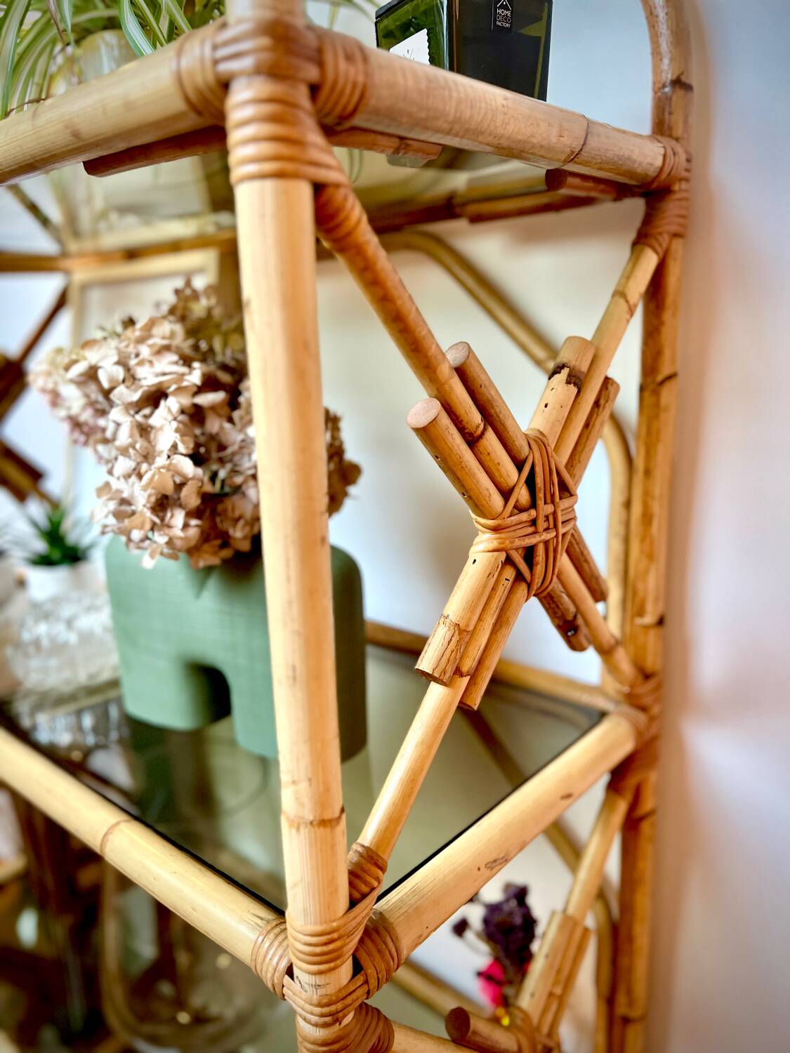 Rattan and glass shelf