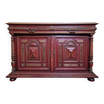 Renaissance style sideboard revisited with burgundy and gold lacquer