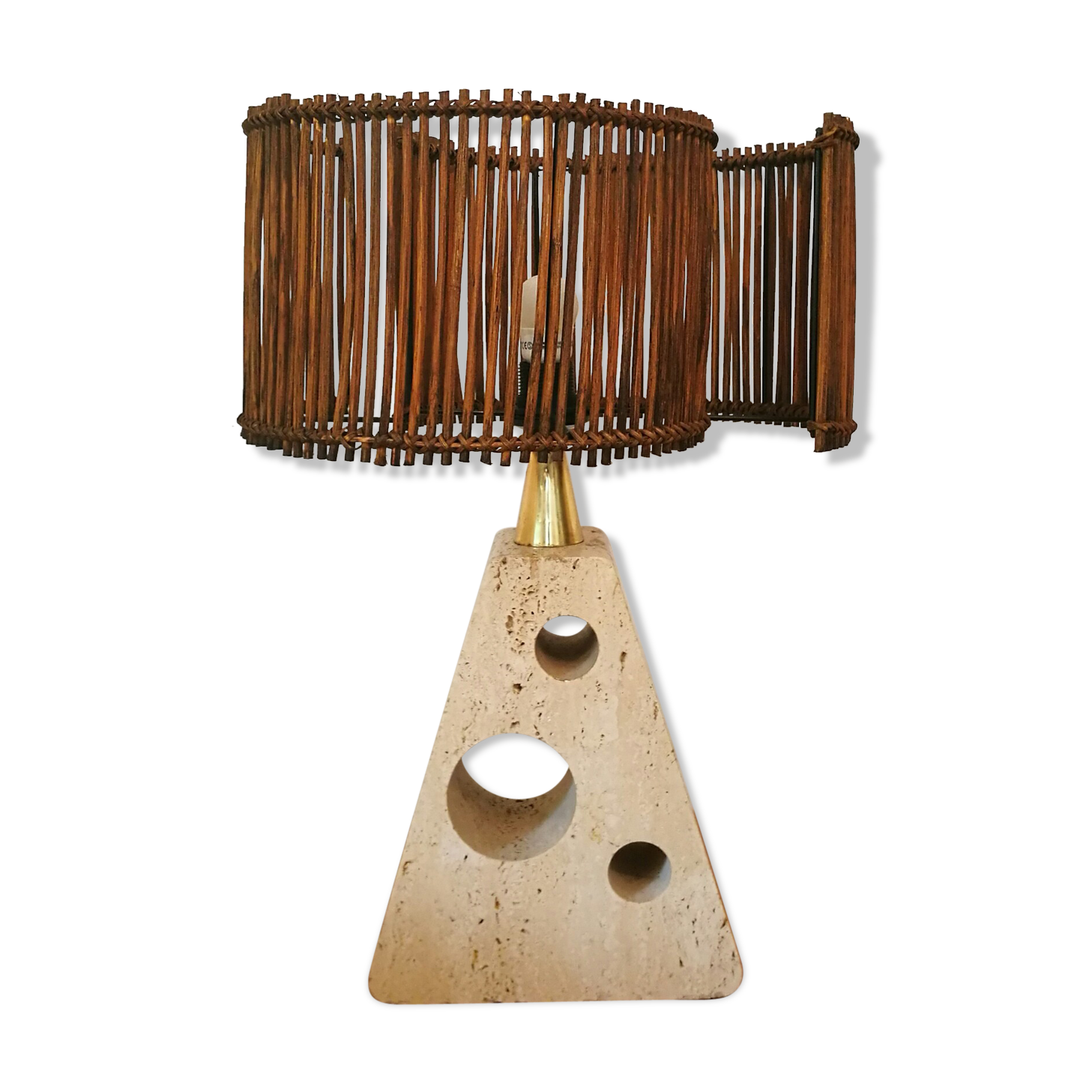 Great lamp sculpture in modernist travertine, brutaliste Italy, 1950, 1960
