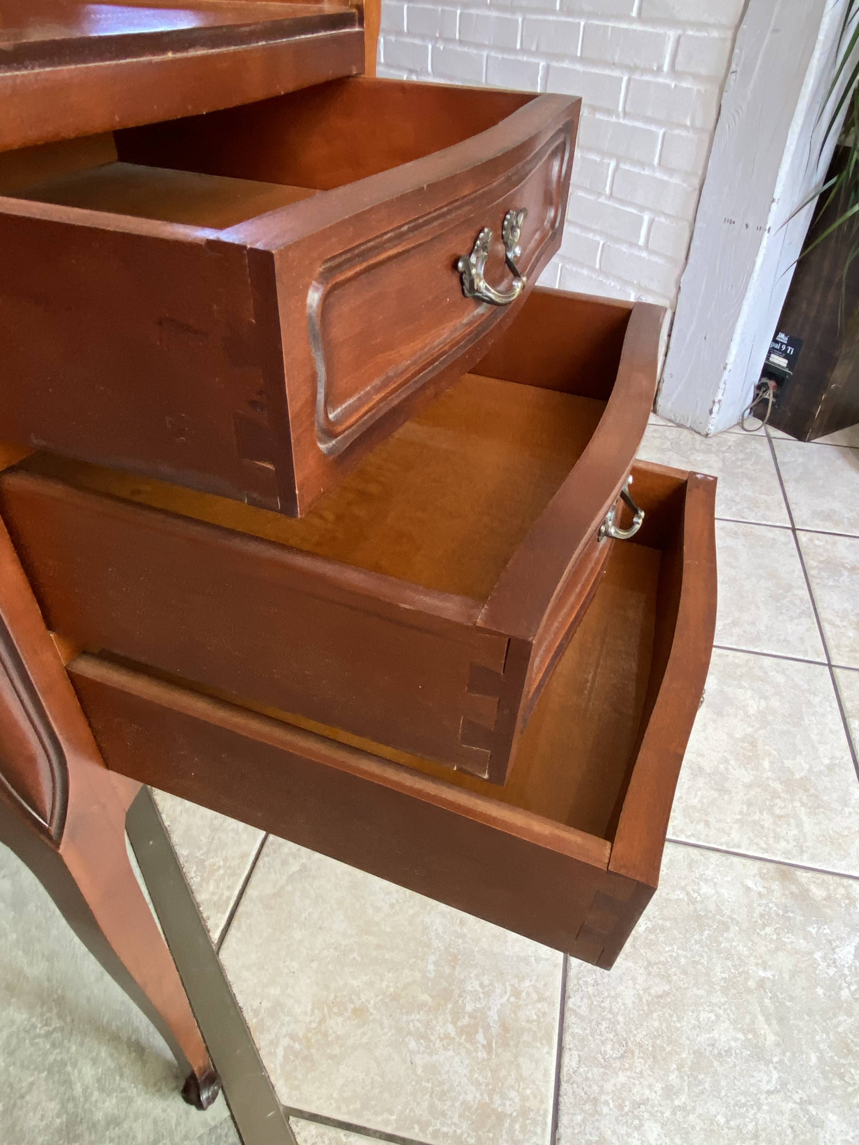 Pair of bedside tables with drawers and niche in Louis XV style.