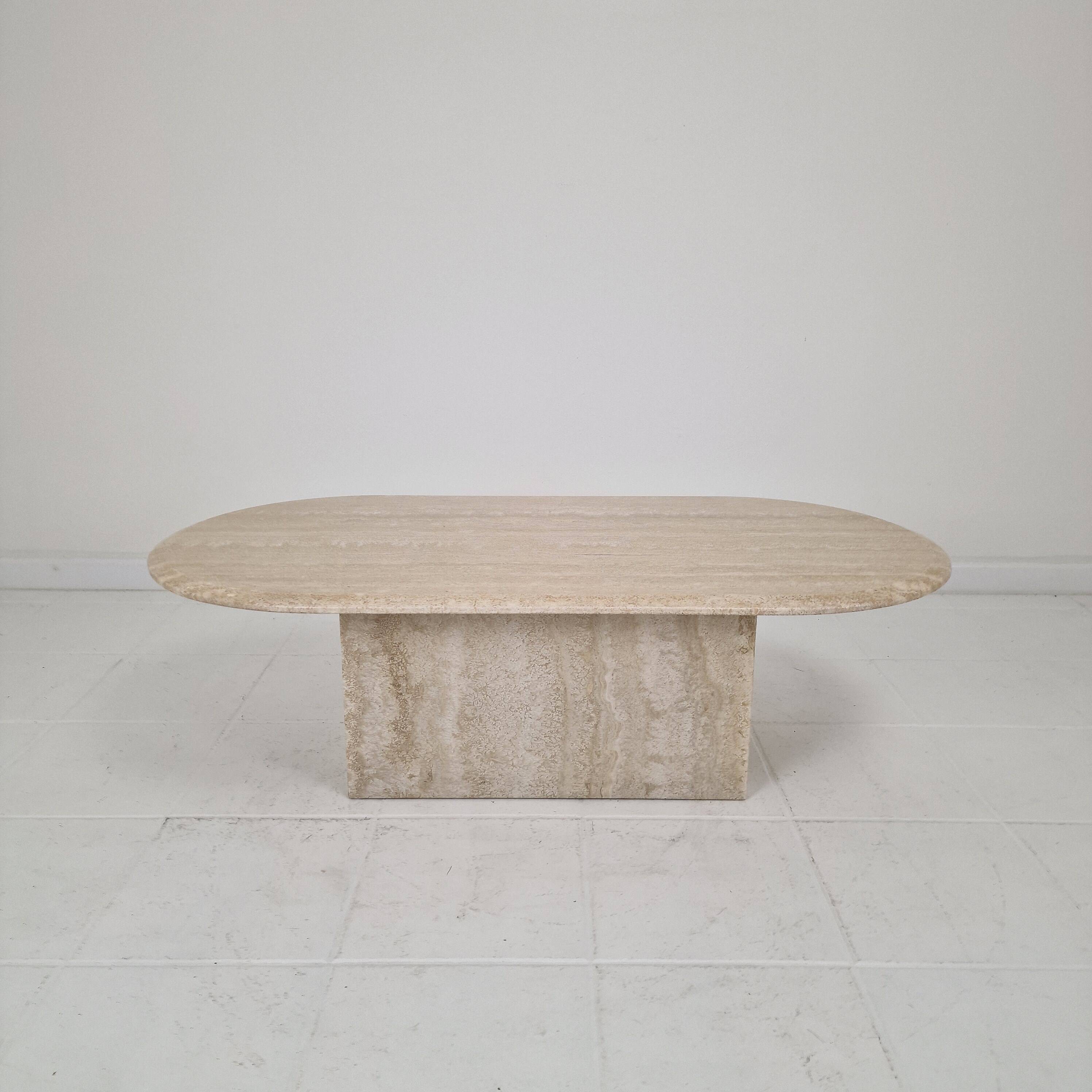 Italian Oval Travertine Coffee Table – Natural Elegance with Sculptural Sty
