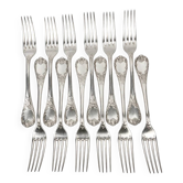 Twelve large table forks Christofle Marly, silver-plated metal.