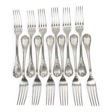 Douze grandes fourchettes de table Christofle Marly, métal argenté