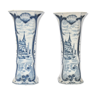 Pair of Delft earthenware vases