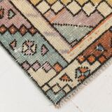 3x10 Orange Blue Handmade Geometric Vintage Runner Rug, 85x304Cm