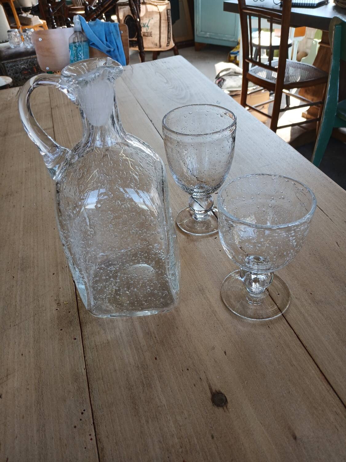 Antique blown amber bubble glass jar