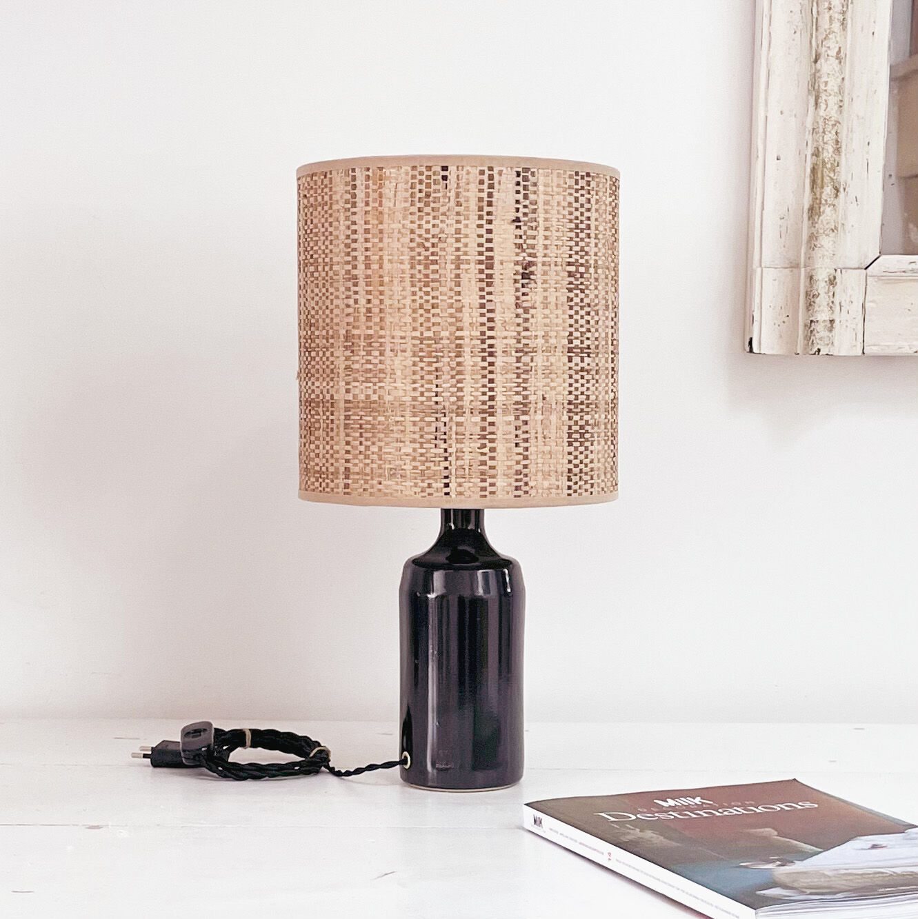 Sandstone and rabane lamp