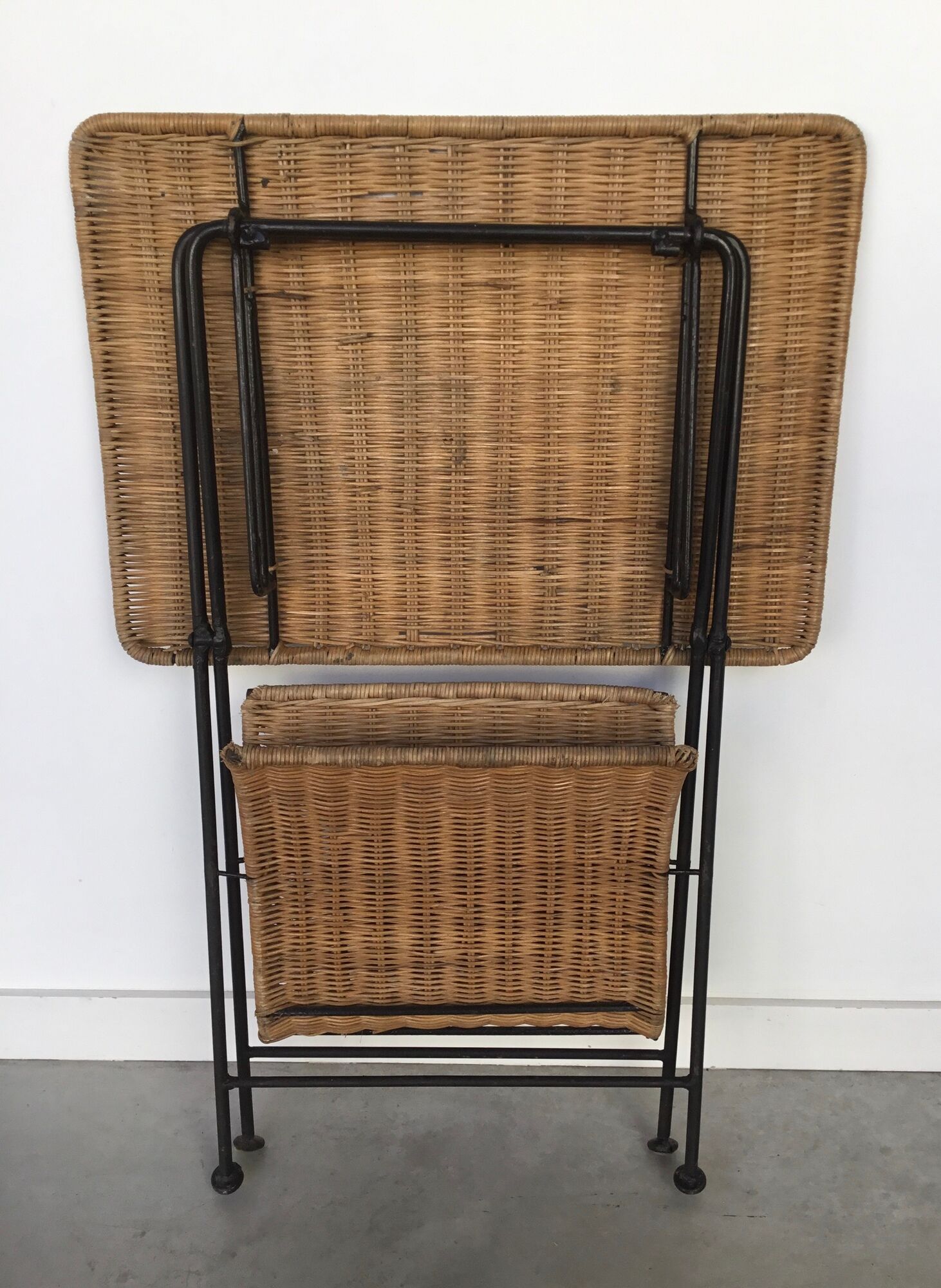 Folding sofa end in metal and wicker - vintage 1960