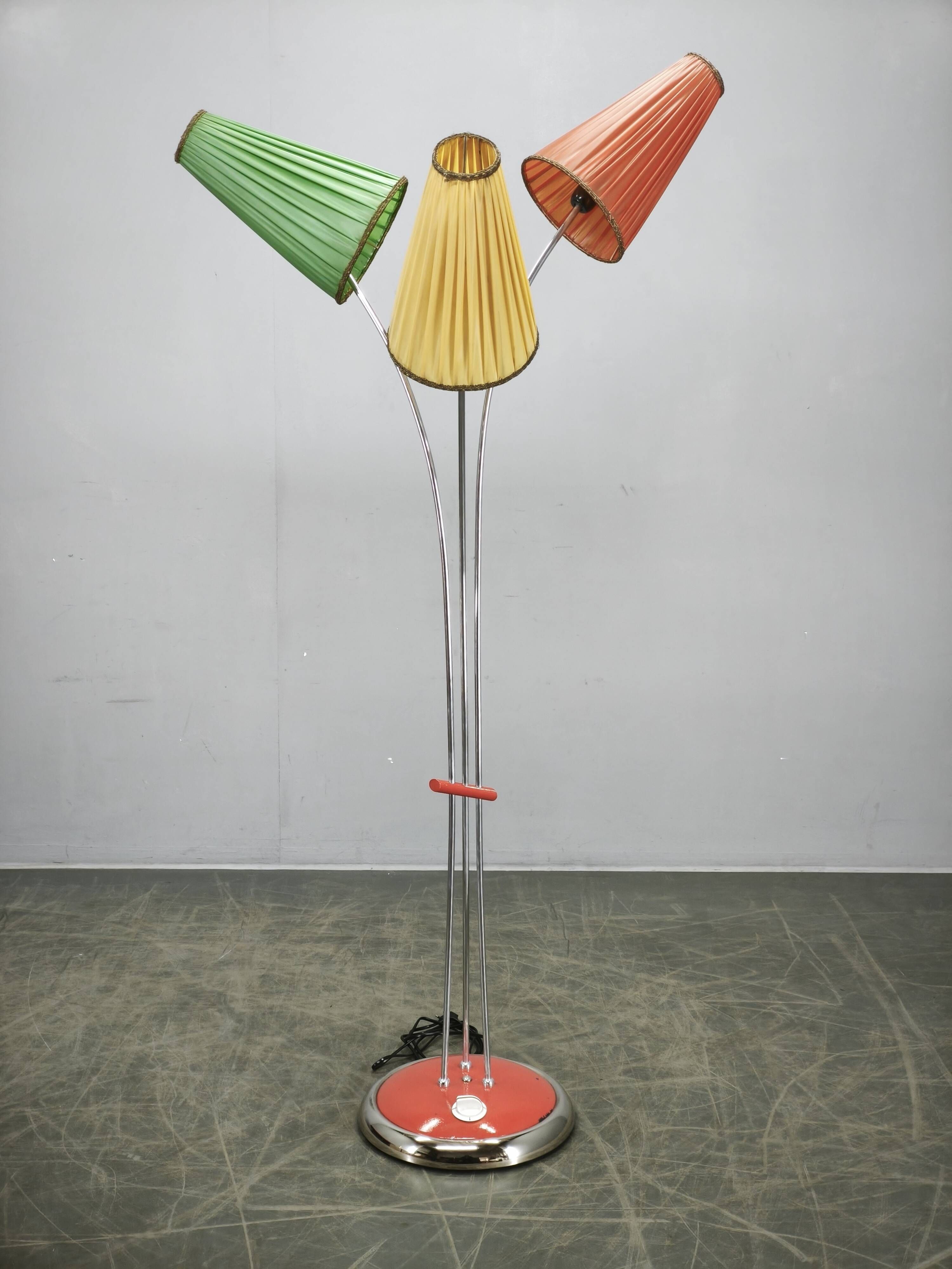 Rare German Adjustable Three-Light Floor Lamp, 1960s