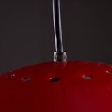 Italian, Hemispherical Red Aluminum Pendant with Round Holes on Top, 1970s