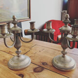 Pair of candlestick 3 branches in tin