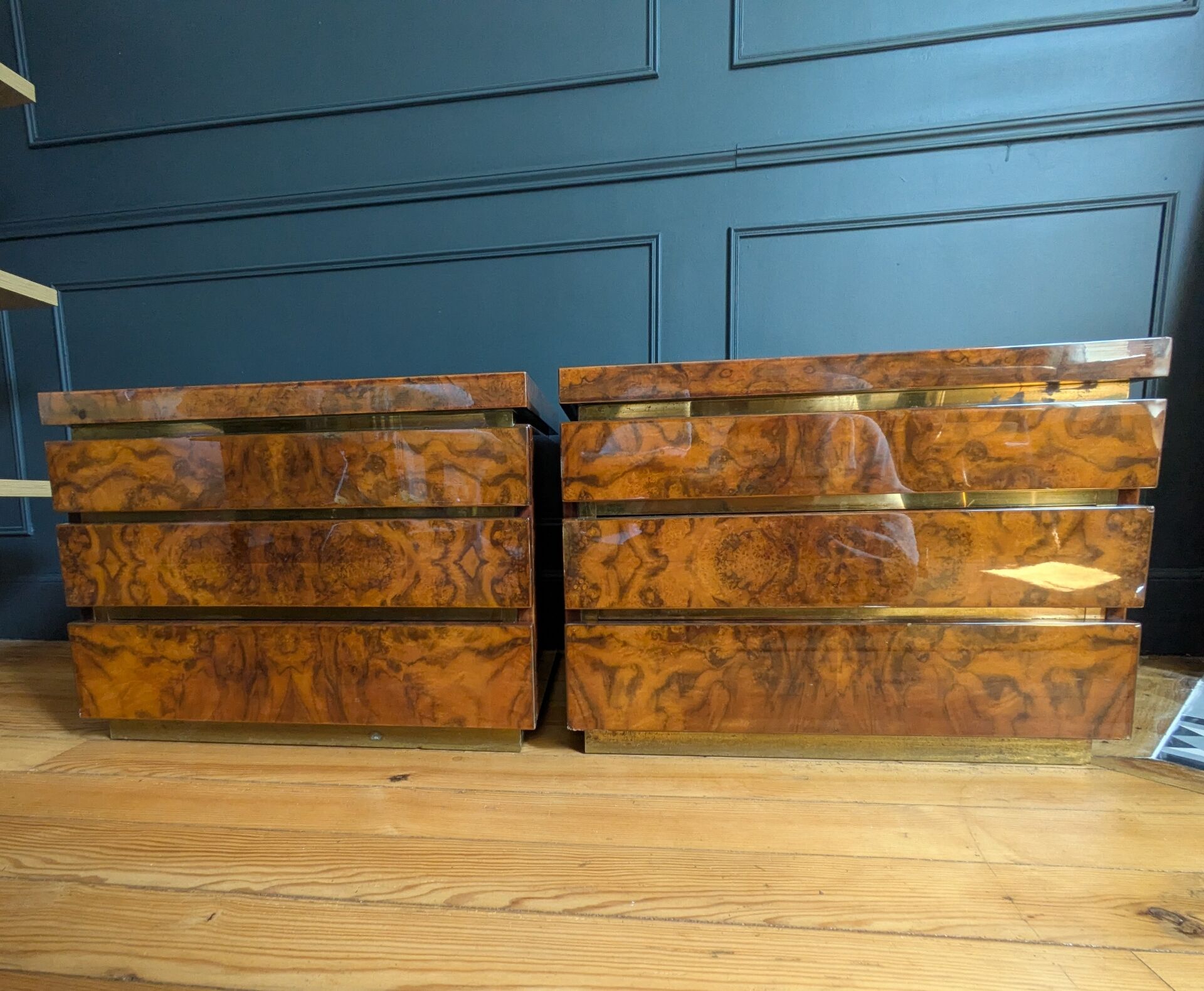 Pair of bedside tables attributed to Jean Claude Mahey.