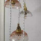 5-light waterfall pendant light with vintage pink and transparent glass shades