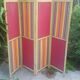 Paravent ancien 4 feuilles bois et tissu