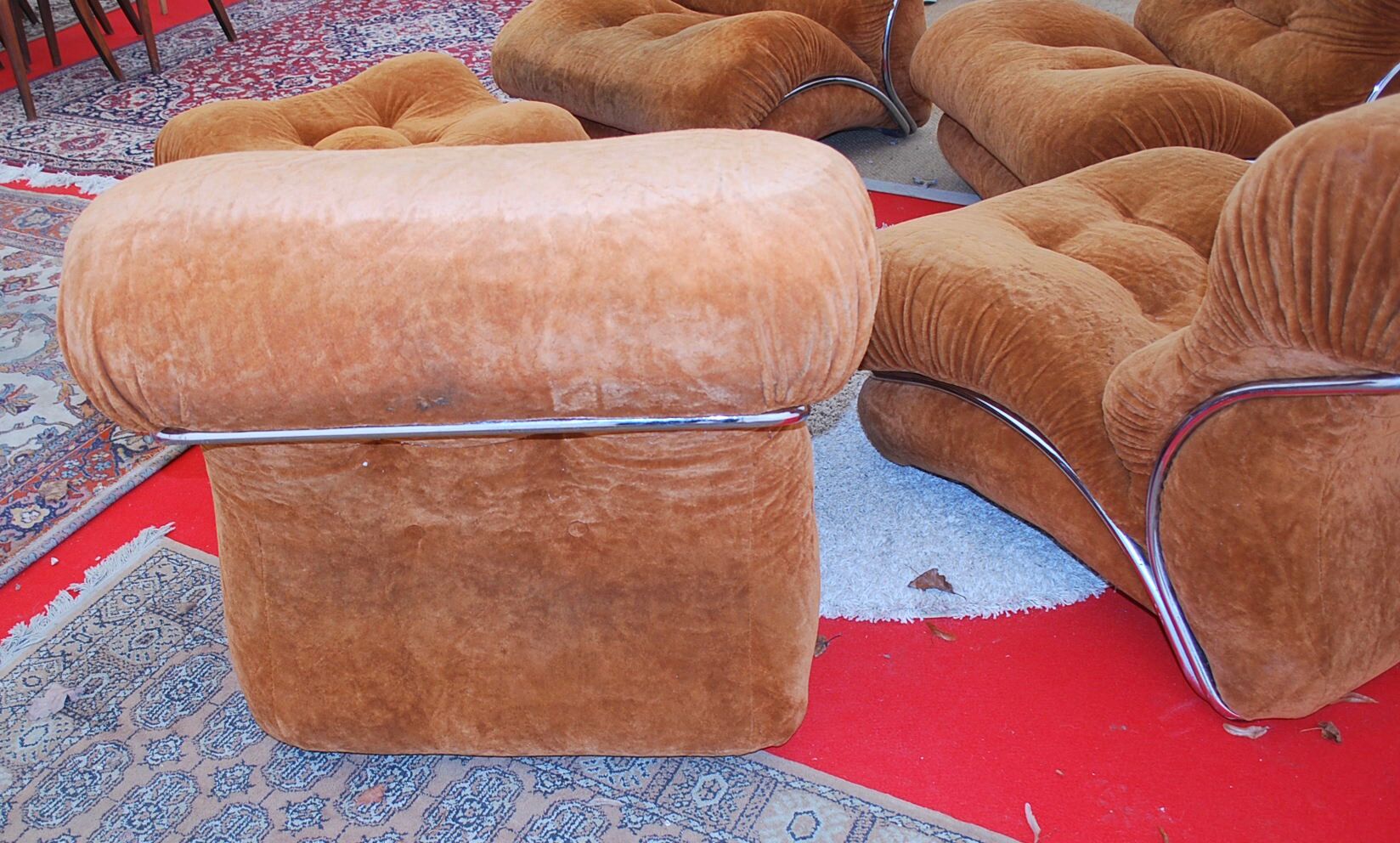 4 vintage armchairs and vintage pouf