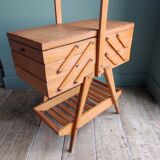 Sewing box worker wood feet compass vintage Scandinavian design
