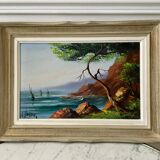 Old landscape painting calanques signed