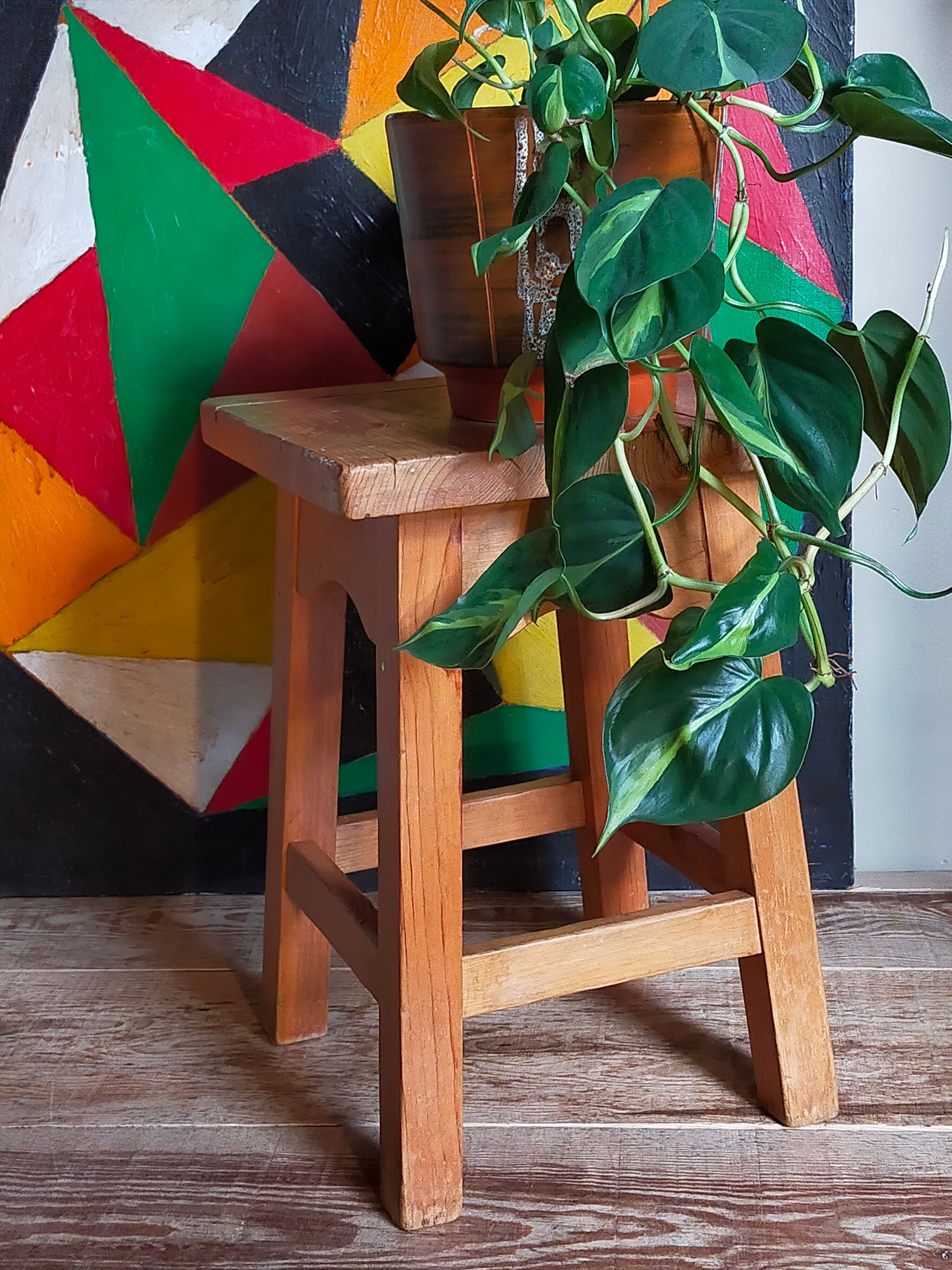 Vintage solid pine workshop stool