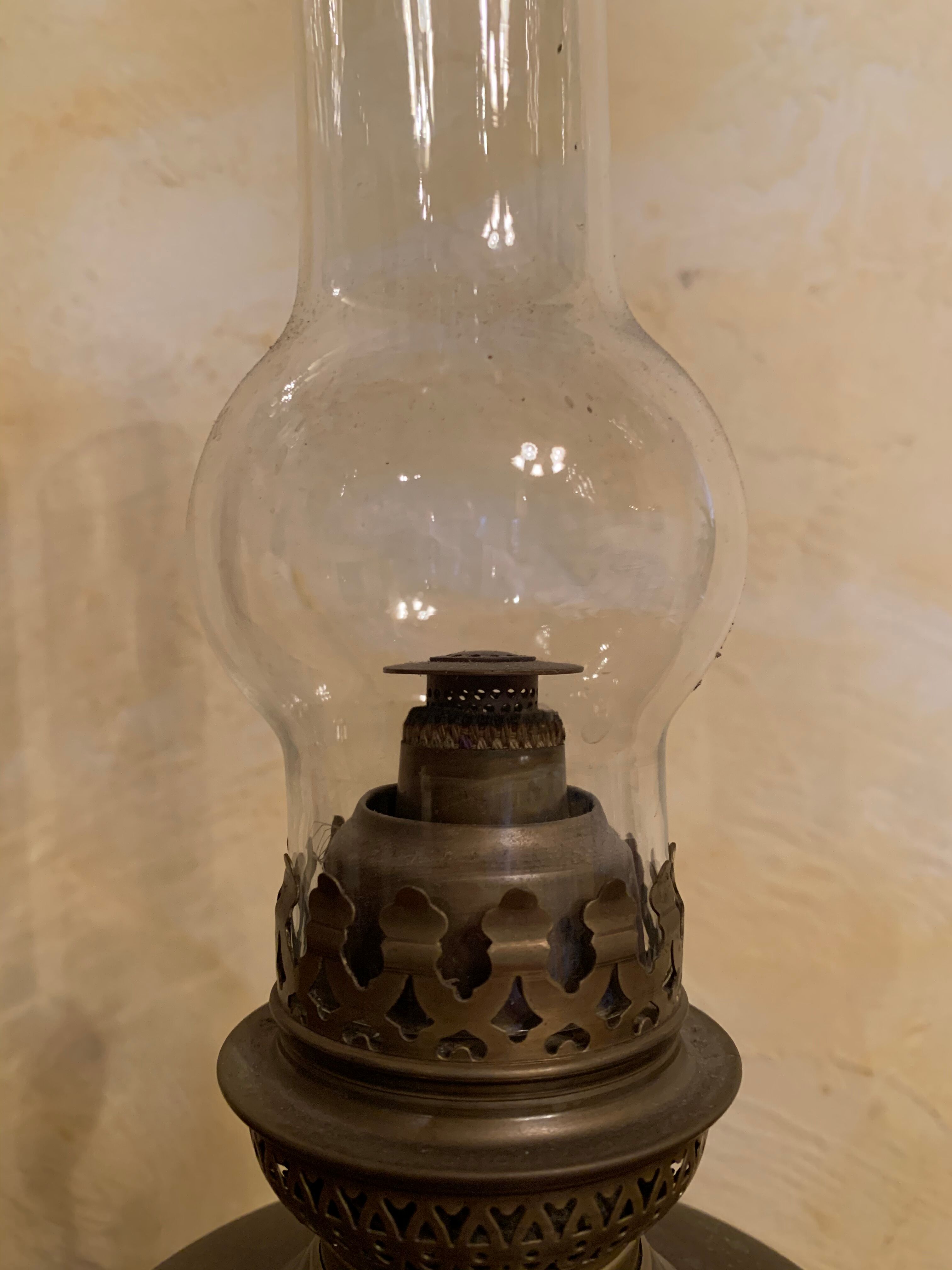 Brass oil lamp and glass