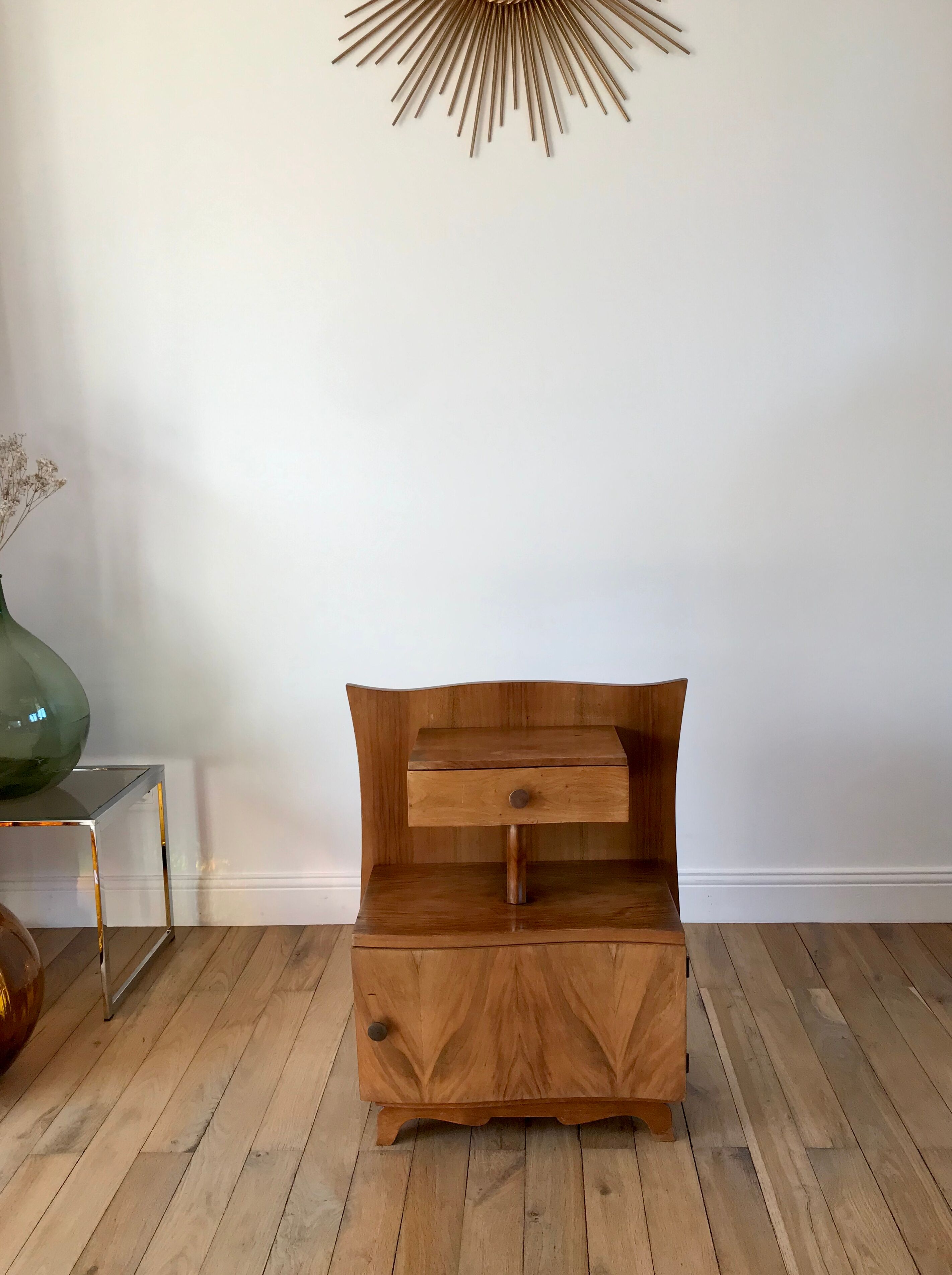 Bedside table in beech wood art deco 30s