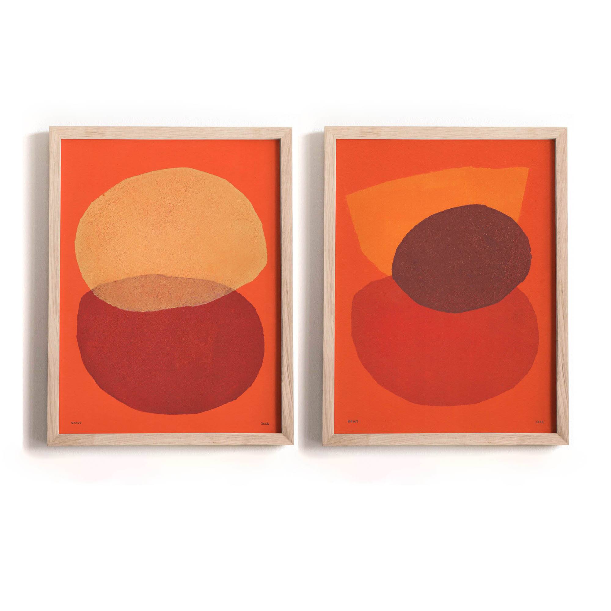 Duo of abstract paintings 30x40cm signed Eawy