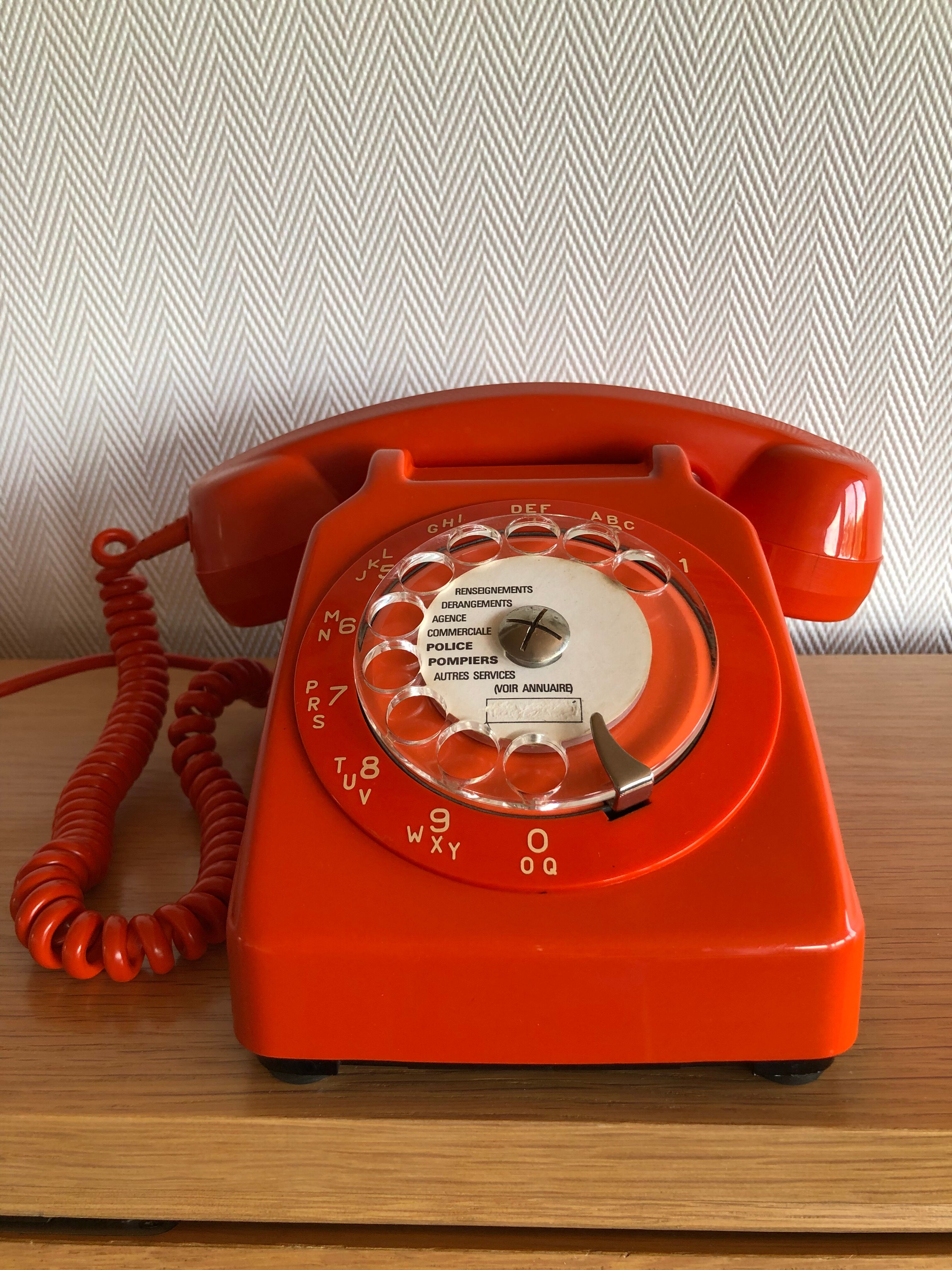 Vintage Orange Socotel dial phone, 1978