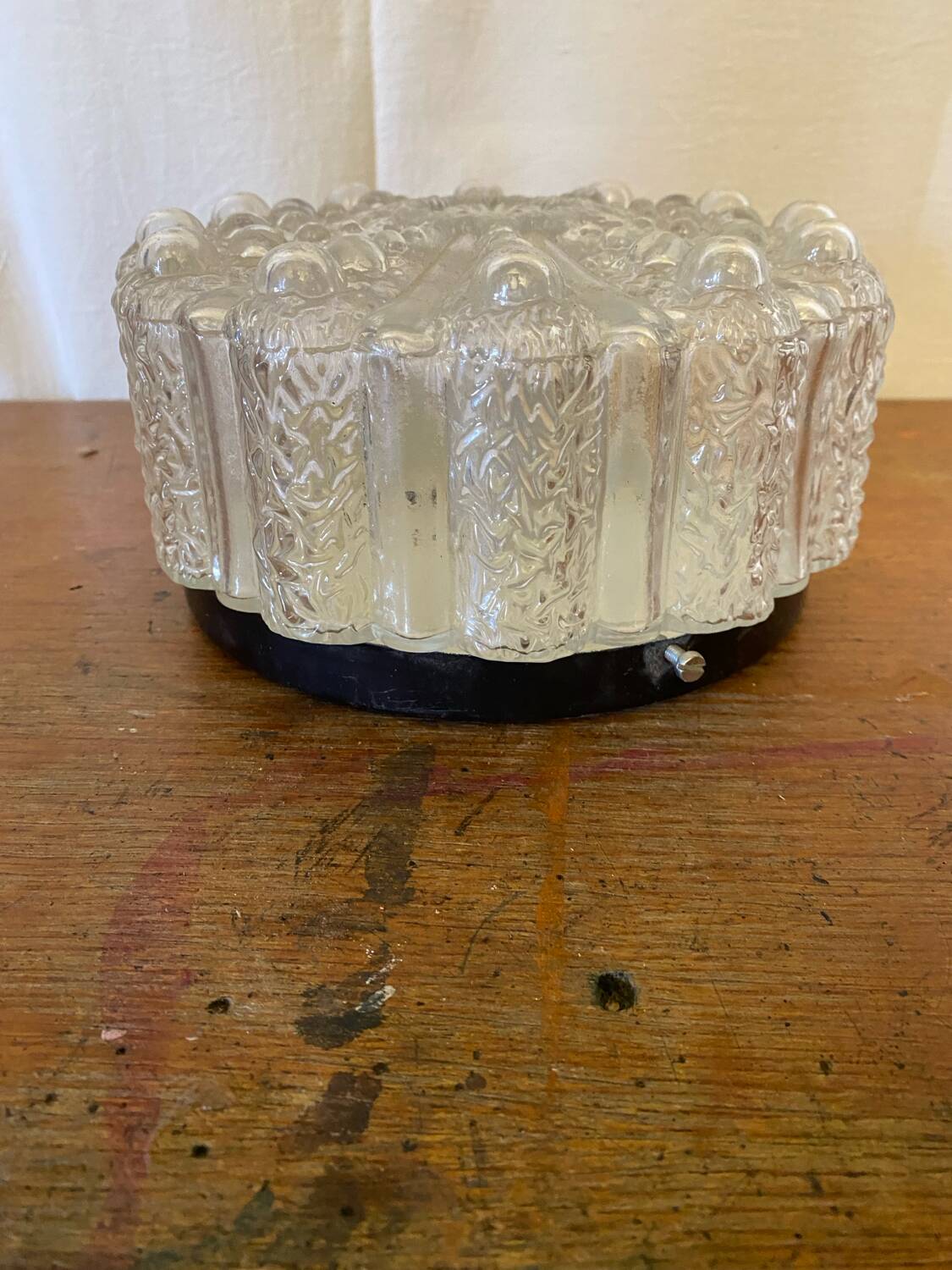 Antique Wall Lamp Ceiling Light Molded Glass + Vintage Black Metal Bracket