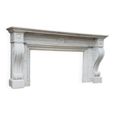 Large Charles X fireplace in white Carrara marble, 19th century.
