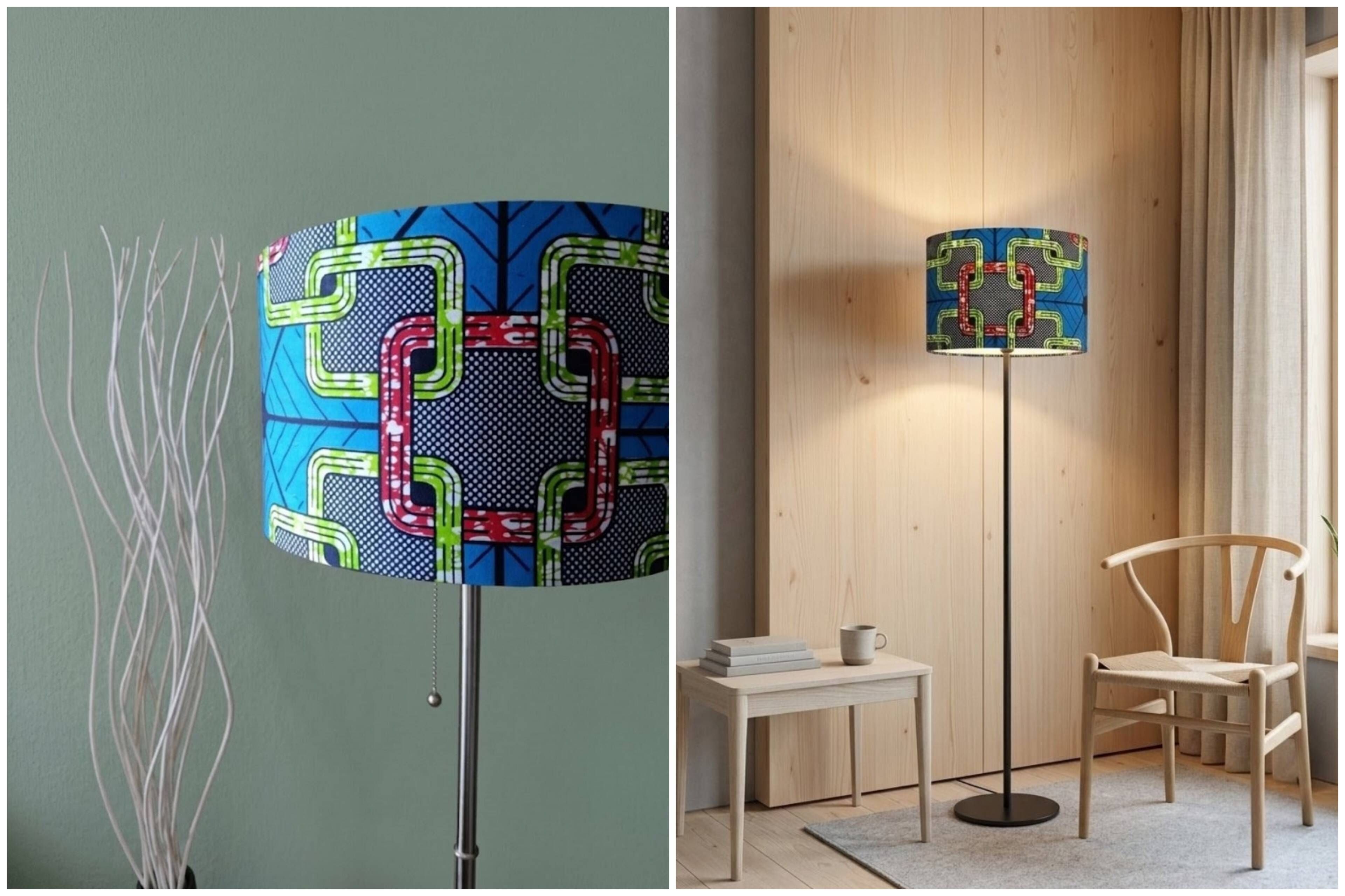 XL lampshade/suspension with printed ethnic graphic wax