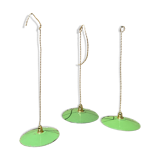 Trio of vintage suspension in green and white enamelled sheet metal indus old farm